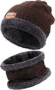 [MASTERDUAN] Winter Beanie Hat Scarf for Mens Womens Warm Knit Cap Neck Warmer with Thick Fleece