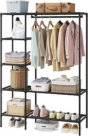 [Dttwacoyh] Clothes Rack Heavy Duty Garment Rack, Wardrobe Closet with Hanging Rails, Easy Assembly, Large Capacity, for Cloakroom, Bedroom, Black