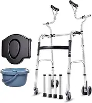 Foldable Standard Walker Folding Walking Frame With Wheels Height Adjustable Standing Walking Aid Detachable Seat For Lower Limb Training & Assist