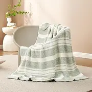 Snuggle Sac Stripe Sage Green Throw Blanket for Couch, Super Soft Warm Blankets Cozy Knit Fuzzy Plush Lightweight Throws for Sofa, Bed,Living Room, Stripe Green, 50x60 inches