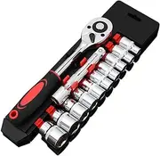 AIMALL 12 PCS Metric Socket Wrench Set, Automotive and Boating Tools with Connecting Rod, Sizes 4mm to 13mm in Compact Storage Case