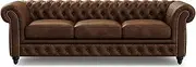 Valencia 92" Chesterfield Sofa, Full-Aniline Leather 3 Seater Sofa, Mid-Century Leather Couch with Classic Button Tufted Back, Parma (Chocolate)