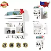 Rustic Wall Mounted Key Holder & Mail Organizer with 6 Double Hooks