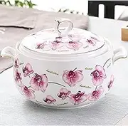 Ceramic Soup Tureen with Lid Large Capacity Round Soup Crock, Cooking Pot Stockpot for Serving Salad Pasta Noodles Stew, Microwave and Dishwasher Safe, White Porcelain