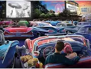 Bits and Pieces - 300 Piece Jigsaw Puzzle for Adults - 18" x 24" - 50s Drive in Movie - 300 pc Large Piece Classic Cars Nostalgic Jigsaw by Larry Jones