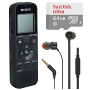 Sony ICD-PX370 Digital Voice Recorder + In Ear Headphones + 64GB microSDXC Card