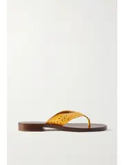[Chloé] Chloé - + Net Sustain + Eres Broderie Anglaise Leather Flip Flops - Yellow - IT37 IT 37 Yellow