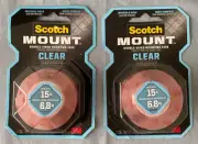 Scotch Mount Double-Sided Mounting Tape Clear Lot of 2 NEW