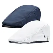 2 Pack Newsboy Hats for Men Flat Cap Cotton Adjustable One Size B-navy/White