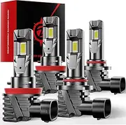 ZONBEAM [2025 Upgrade] 90-05/HB3 H11/H8/H9 LED Bulbs Combo, [Brighter & Wider] 48000LM 800% Brighter Real 1:1 Mini Size Design,120W Fanless Light Bulbs, 6000k Cool White, Plug and Play，Pack of 4