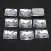 100 Clear Flatback Sewing Acrylic Faceted Rectangular Rhinestone Button 13X18mm