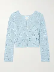 [Calle Del Mar] Calle Del Mar - Cropped Crocheted Cardigan - Light blue - medium medium Blue