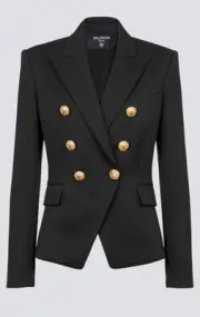 Balmain Wool Double-Breasted Black Jacket Blazer (36) NEW