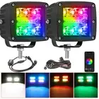2x 3" LED Work Light Bar RGB Halo Rings Chasing Strobe Bluetooth Driving Wiring
