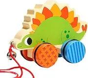 Animal Push and Go Car - Wood Dragon Sensory Vehicles,Interactive Animal Push Toy with Pull Rope for More Than 18 Months Old Boys