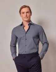 Hawes & Curtis Navy & White Mini Geo Slim Curtis Shirt Size: XXXL