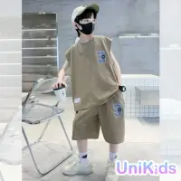 在飛比找momo購物網優惠-【UniKids】中大童裝短2件套裝無袖背心休閒五分褲 男大