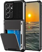 for Samsung S21 Ultra Case with Card Holder[Store 5 Cards]Wallet Case, rojarou S21 Ultra Case with Hidden Card Slot Heavy Dual Layer Shockproof Protective Phone Cover for Samsung Galaxy S21 Ultra,Grey