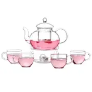 6 Pcs Glass Teaware Cups and Saucers Teapot Warmer Clear Coffee Mugs