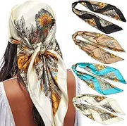 [AWAYTR] Satin Large Square Head Scarves - 4PCS Silk Like Neck Scarf Hair Sleeping Wraps Lightweight Satin Silk Scarfs for Women