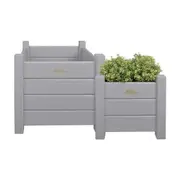 2pc Esschert Design Wooden Square Planter Home Garden Small & Large Grey