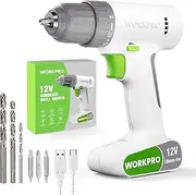 [WORKPRO] 12V Cordless Drill Driver with Battery 1500mAh, 3/8'' Chuck Keyless Electric Drill Screwdriver, 17+1 Torque, White Power Drill for Drilling and Tightening/Loosening Screws