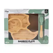 Bamboo Dino Plate with Suction and Spoon