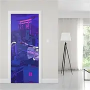 Door Stickers Neon Punk Game Door Sticker Splash Ink Gamepad Wallpaper Gaming Murals 3D Waterproof Self-Adhesive(L,85x215cm)