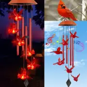 Cardinal Wind Chimes, Red Cardinal Bird Solar Windchimes Outdoor, Red Bird Ga...