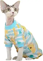 IUOUTG Sphynx Cat Clothes Breathable Hairless Cat Shirt with Sleeves Kitten Pullover Pajamas Cotton Cat T-Shirts for Cats Puppy Small Dogs