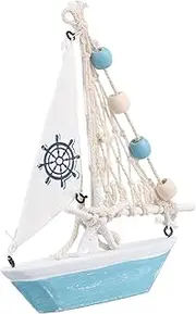 ERINGOGO Wooden Sailboat Model Ornament Mediterranean Style Sailing Boat Decoration for Table Centerpieces