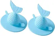 2pcs Blue Fishtail Sink Drain Cover Sink Plug for Kitchen Bathroom Anti-Odor Floor Drain Strainer Wide Rim Easy to Use for Laundry Sinks