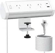 Desk Power Board, Haylink Aluminium Alloy Clamp Powerboard with USB C, 3 Outlets Desk Power Strip with Switch, Desktop Mounted Power Board Connect 3M Extension Cord for Home Office