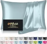 DKBslik Silk Pillowcase for Hair and Skin,Mulberry Pillow Cases Standard Size,Anti Acne,Cooling,Beauty Sleep,Both Sides Natural Satin Covers with Hidden Zipper,Gifts Women Men,Aqua Blue