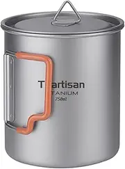 Ti artisan Titanium Cup Camping Pot Portable Ultralight Coffee Mug 450ML/750ML Water with Foldable Handles and Lid For Outdoor Camping Hiking Backpacking (750ML)