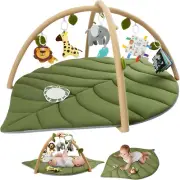 Baby Play Gym Leaf Shaped Mat with 6 Detachable Toys, Tummy Time & Self-Discover