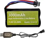 BLLRC 7.4V 3000mAh 15C 2S Li-ion Battery with SM-3P Plug & USB Charger for DE43, DE60, 9500E RC Car Trucks & Huina 1575 RC Vehicle