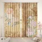Brown Film Buds Lines 3D Curtain Blockout Photo Printing Curtains Drape Fabric