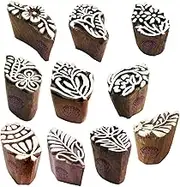 Royal Kraft Clay Printing Stamps Creative Small Floral Shape Wooden Blocks (Set of 10)