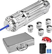 Blue Pointer, Aluminum Box, Adjustable Focus with Star Cap Handheld Light, Portable Blue Flashlight for Hiking Indoor Outdoor Camping Travel