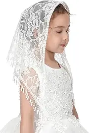 [PAMOR] Triangle First Communion Veils for Girls Lace Chapel Veil Mantilla Veils Latin Mass Church Veil for Catholic Baptism