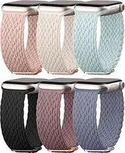 [IMIVIO] 6 Pack Braided Stretchy Solo Loop Compatible with Apple Watch Bands 40mm 38mm 44mm 45mm 41mm 42mm 46mm 49mm for Women Men, Adjustable Nylo Sport Bands for iWatch Series 10 9 Ultra 8 7 6 5 4 SE