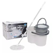 White Magic Turbo Microfibre Spin Mop Hand Press w/ Bucket