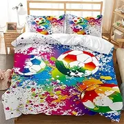 Eveone Football Duvet Cover Single/Double/Queen/King Size Bed Sheets Pillowcase Set Sports World Cup Soccer Cuju Ball Games Microfiber Quilt Cover Bedding 2/3/4PCS (Single-140 * 210cm-3pcs,6)