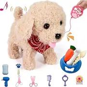 Interactive Walking Plush Puppy Toy Dog Realistic Wagging Tail Robot Dog with Grooming Set Perfect Christmas Birthday Gift Toys for Girls and Boys Kids Age 3 4