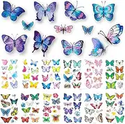 Bomtop Pack of 124 Butterfly Temporary Women's Stickers Butterfly Tattoo Butterfly Flowers Temporary for Music Festival Ball Party Cosplay for Adults Children