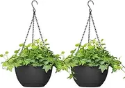 2 Pack Hanging Flower Pots,Hanging Baskets with Chain,Self Absorbing Flower Pots,Round Hanging Baskets,Plastic Flower Pot,Potted Plant with Drain,for Garden,Balcony