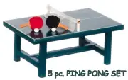 MINIATURE 5pc Wood PING PONG Set w/ NET PADDLES & BALLS Dollhouse Fairy Garden