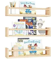 Terravoltz Floating Shelves, 16.5 Inch Nursery Shelves Set of 3, Wall Mounted Natural Solid Wood Kids Bookshelf, Baby Nursery Decor for Books Bedroom (Natural Wood)
