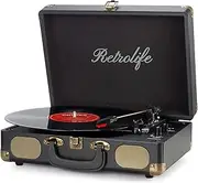 Vinyl Record Player 3-Speed Bluetooth Suitcase Portable Belt-Driven Record Player with Built-in Speakers RCA Line Out AUX in Headphone Jack Vintage Turntable